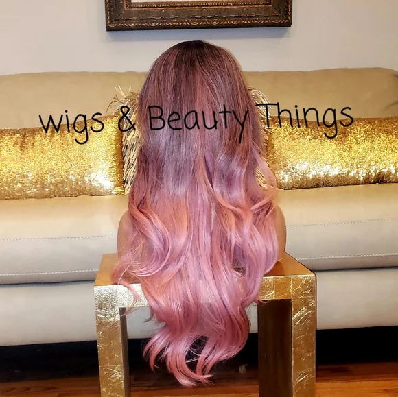 Women's Wigs Silk Body Wave Curly Pink Ombre Orange